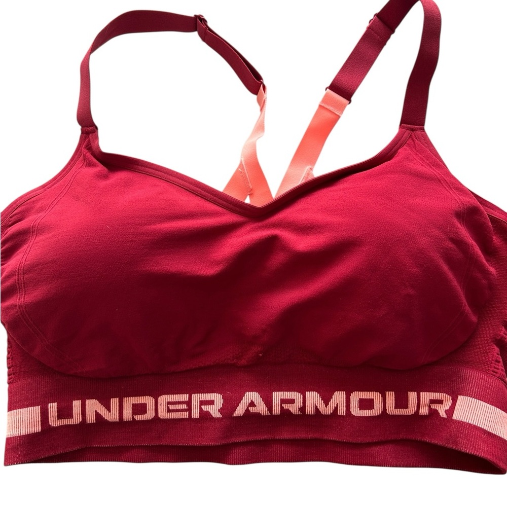 Under Armour Women's Crossback Burgundy and Pink Sports Bra - Picture 2 of 6